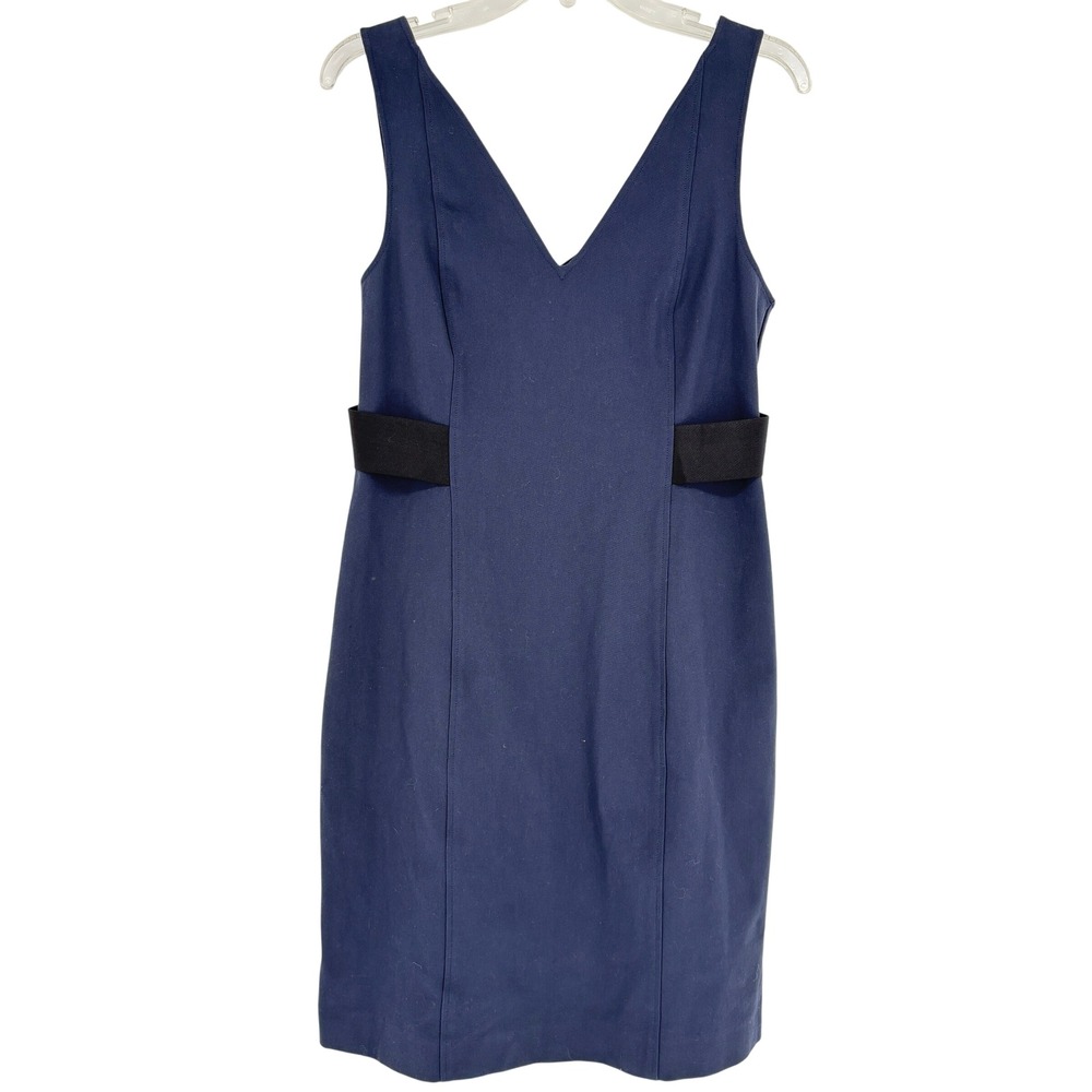 Theory Quanda Navy Blue Sleeveless V Neck Sheath Dress Size 10 Quiet Luxury